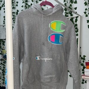 Champion Gray Hoodie with Vibrant Logo